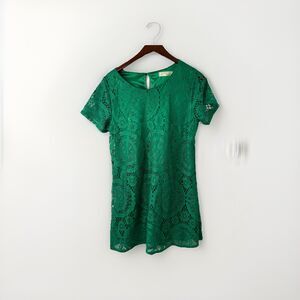 Style Youth Dress Green Crochet Iace Mine Dress Lined Keyhole Back XXL